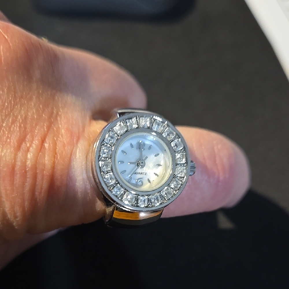 Silver Quartz Watch with Crystal Accents